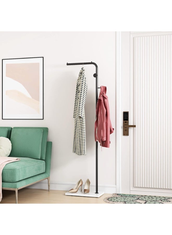 Bluejw Black Coat Racks with White Base, Entryway Coats Racks Freestanding with 3 Hooks, L Shape Home Coat Hanger for Jackets, Coats, Hats, Clothes - Image 2